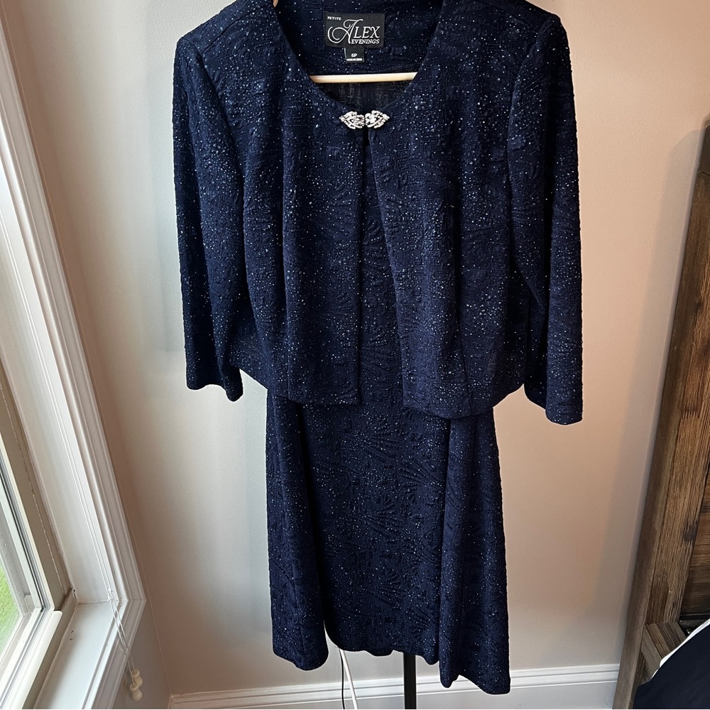 Alex Evenings Midnight Blue Sparkling Dress with Matching Jacket